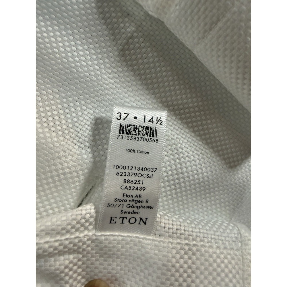 Eton Mens Slim Solid King Oxford Shirt White Sz 14.5 Long Sleeve Textured Button - Picture 5 of 10